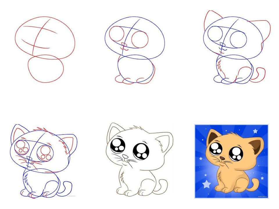 Как нарисовать мультяшного котёнка