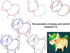 Как рисовать лошадь для детей (вариант 3) 