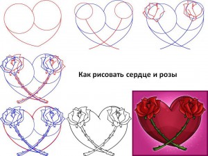 Как рисовать сердце и розы 