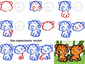 Как нарисовать тигрят 