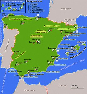Туристическая карта Испании (увеличить)