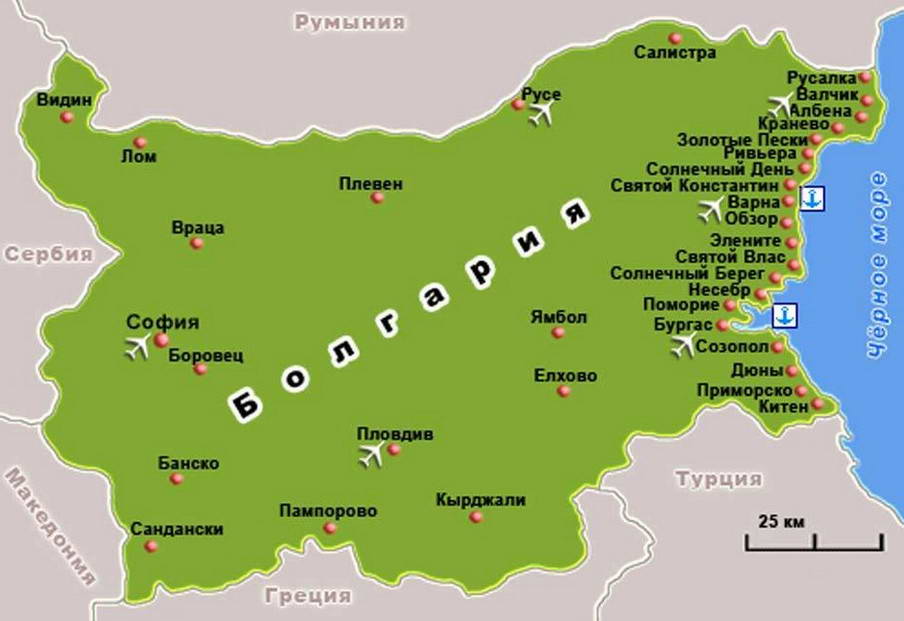 Карта курортов Болгарии (увеличить)