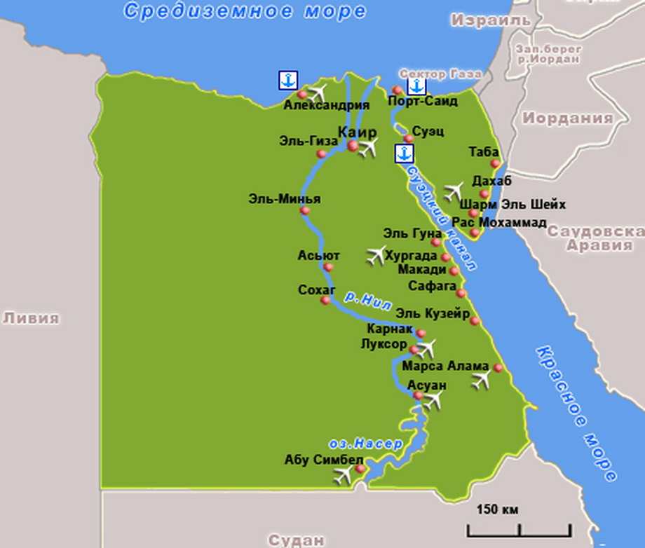 Карта курортов Египта (увеличить)