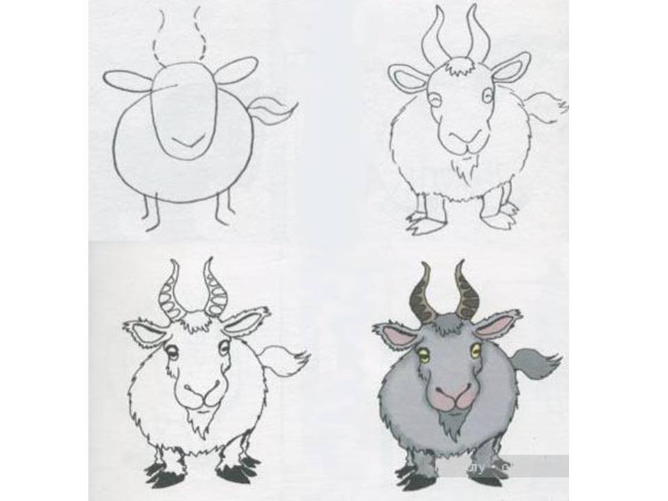 Рисование козлятки выбежали погулять на зеленый лужок. Рисование козлика. Коза для рисования. Рисунок козла для детей карандашом. Поэтапное рисование козы.