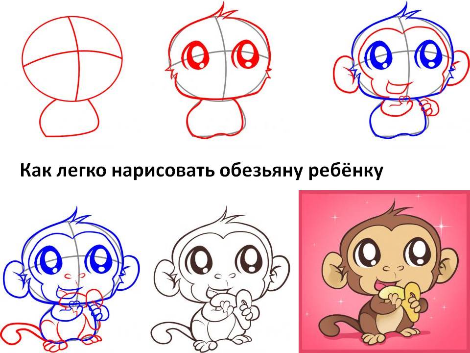 Как легко нарисовать обезьянку ребёнку