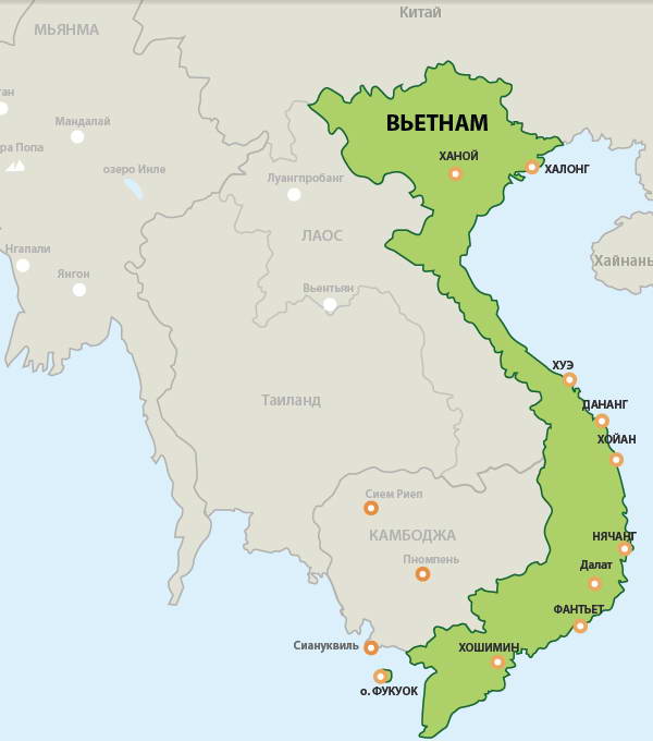 Карта Вьетнама с курортами